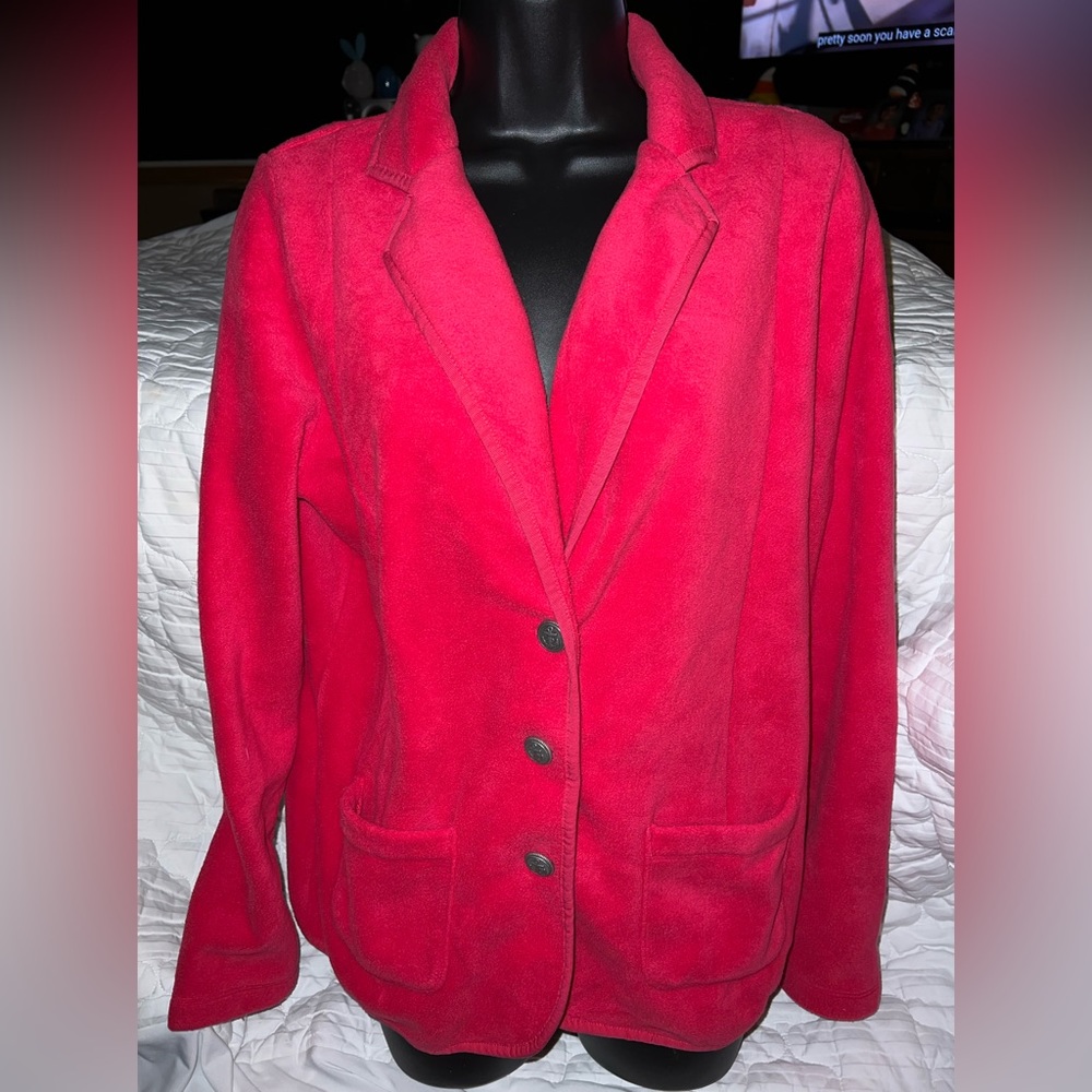 Lands’ End Fleece Blazer Style Sweater Jacket